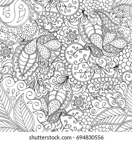 Tracery seamless pattern. Mehndi design. Ethnic monochrome binary doodle texture. Curved doodling black and white background. Vector