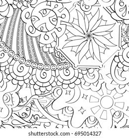 Tracery seamless pattern. Mehndi design. Ethnic monochrome binary doodle texture. Curved doodling black and white background. Vector