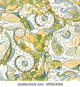 Tracery seamless pattern. Mehndi design. Ethnic colorful doodle texture. Curved doodling background. Vector