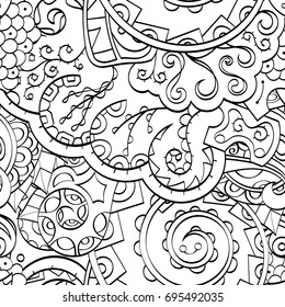 Tracery seamless pattern. Mehndi design. Ethnic monochrome binary doodle texture. Curved doodling black and white background. Vector