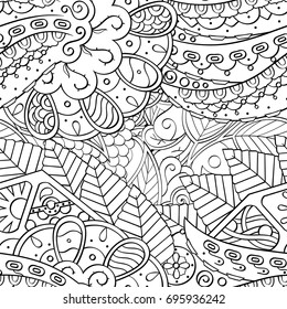 Tracery seamless pattern. Mehndi design. Ethnic monochrome binary doodle texture. Curved doodling black and white background. Vector