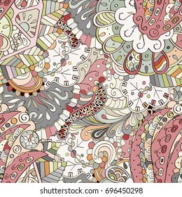 Tracery seamless pattern. Mehndi design. Ethnic colorful doodle texture. Curved doodling background. Vector