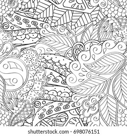 Tracery seamless pattern. Mehndi design. Ethnic monochrome binary doodle texture. Curved doodling black and white background. Vector