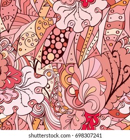 Tracery seamless pattern. Mehndi design. Ethnic colorful doodle texture. Curved doodling background. Vector
