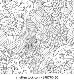 Tracery seamless pattern. Mehndi design. Ethnic monochrome binary doodle texture. Curved doodling black and white background. Vector
