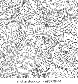 Tracery seamless pattern. Mehndi design. Ethnic monochrome binary doodle texture. Curved doodling black and white background. Vector