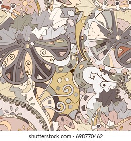 Tracery seamless pattern. Mehndi design. Ethnic colorful doodle texture. Curved doodling background. Vector