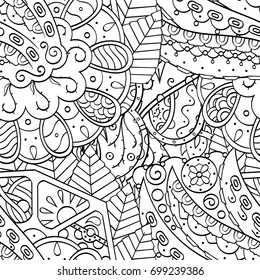 Tracery seamless pattern. Mehndi design. Ethnic monochrome binary doodle texture. Curved doodling black and white background. Vector