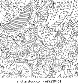 Tracery seamless pattern. Mehndi design. Ethnic monochrome binary doodle texture. Curved doodling black and white background. Vector