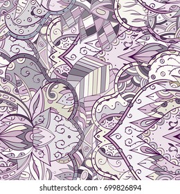 Tracery seamless pattern. Mehndi design. Ethnic colorful doodle texture. Curved doodling background. Vector