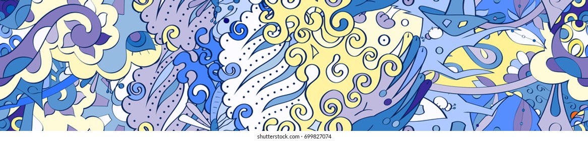 Tracery seamless pattern. Mehndi design. Ethnic colorful doodle texture. Curved doodling background. Vector