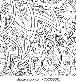Tracery seamless pattern. Mehndi design. Ethnic monochrome binary doodle texture. Curved doodling black and white background. Vector
