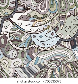 Tracery seamless pattern. Mehndi design. Ethnic colorful doodle texture. Curved doodling background. Vector