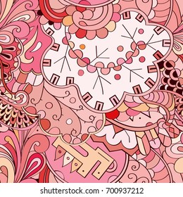 Tracery seamless pattern. Mehndi design. Ethnic colorful doodle texture. Curved doodling background. Vector