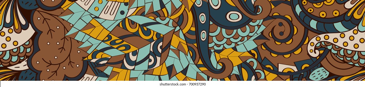 Tracery seamless pattern. Mehndi design. Ethnic colorful doodle texture. Curved doodling background. Vector