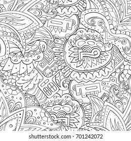 Tracery seamless pattern. Mehndi design. Ethnic monochrome binary doodle texture. Curved doodling black and white background. Vector