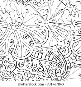 Tracery seamless pattern. Mehndi design. Ethnic monochrome binary doodle texture. Curved doodling black and white background. Vector