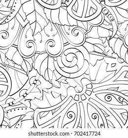Tracery seamless pattern. Mehndi design. Ethnic monochrome binary doodle texture. Curved doodling black and white background. Vector