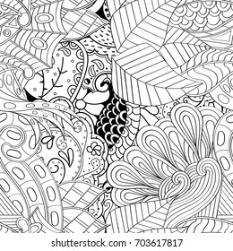 Tracery seamless pattern. Mehndi design. Ethnic monochrome binary doodle texture. Curved doodling black and white background. Vector