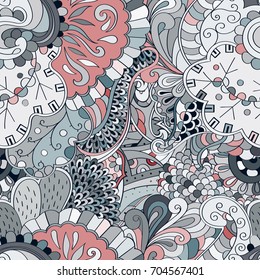 Tracery seamless pattern. Mehndi design. Ethnic colorful doodle texture. Curved doodling background. Vector