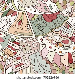 Tracery seamless pattern. Mehndi design. Ethnic colorful doodle texture. Curved doodling background. Vector