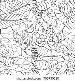Tracery seamless pattern. Mehndi design. Ethnic monochrome binary doodle texture. Curved doodling black and white background. Vector