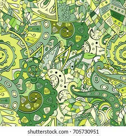 Tracery seamless pattern. Mehndi design. Ethnic colorful doodle texture. Curved doodling background. Vector