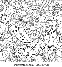 Tracery seamless pattern. Mehndi design. Ethnic monochrome binary doodle texture. Curved doodling black and white background. Vector