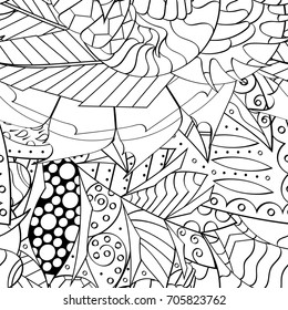 Tracery seamless pattern. Mehndi design. Ethnic monochrome binary doodle texture. Curved doodling black and white background. Vector