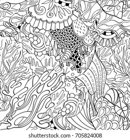 Tracery seamless pattern. Mehndi design. Ethnic monochrome binary doodle texture. Curved doodling black and white background. Vector