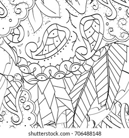 Tracery seamless pattern. Mehndi design. Ethnic monochrome binary doodle texture. Curved doodling black and white background. Vector