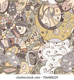 Tracery seamless pattern. Mehndi design. Ethnic colorful doodle texture. Curved doodling background. Vector
