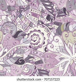 Tracery seamless pattern. Mehndi design. Ethnic colorful doodle texture. Curved doodling background. Vector