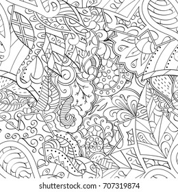 Tracery seamless pattern. Mehndi design. Ethnic monochrome binary doodle texture. Curved doodling black and white background. Vector