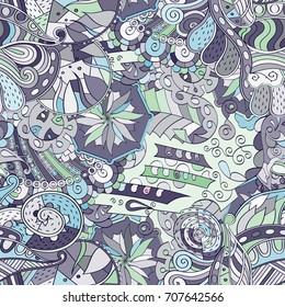 Tracery seamless pattern. Mehndi design. Ethnic colorful doodle texture. Curved doodling background. Vector