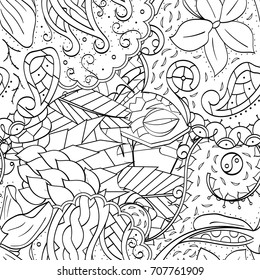 Tracery seamless pattern. Mehndi design. Ethnic monochrome binary doodle texture. Curved doodling black and white background. Vector