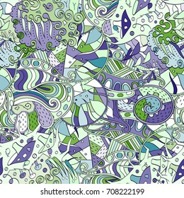 Tracery seamless pattern. Mehndi design. Ethnic colorful doodle texture. Curved doodling background. Vector