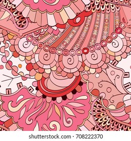 Tracery seamless pattern. Mehndi design. Ethnic colorful doodle texture. Curved doodling background. Vector