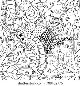 Tracery seamless pattern. Mehndi design. Ethnic monochrome binary doodle texture. Curved doodling black and white background. Vector