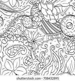 Tracery seamless pattern. Mehndi design. Ethnic monochrome binary doodle texture. Curved doodling black and white background. Vector