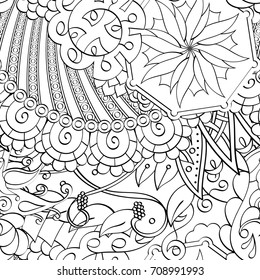Tracery seamless pattern. Mehndi design. Ethnic monochrome binary doodle texture. Curved doodling black and white background. Vector