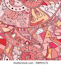 Tracery seamless pattern. Mehndi design. Ethnic colorful doodle texture. Curved doodling background. Vector