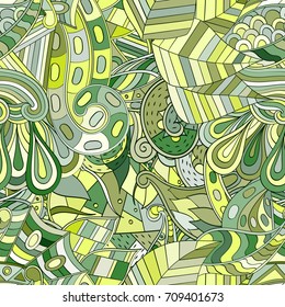 Tracery seamless pattern. Mehndi design. Ethnic colorful doodle texture. Curved doodling background. Vector