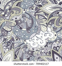 Tracery seamless pattern. Mehndi design. Ethnic colorful doodle texture. Curved doodling background. Vector