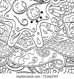 Tracery seamless pattern. Mehndi design. Ethnic monochrome binary doodle texture. Curved doodling black and white background. Vector