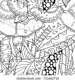 Tracery seamless pattern. Mehndi design. Ethnic monochrome binary doodle texture. Curved doodling black and white background. Vector