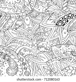 Tracery seamless pattern. Mehndi design. Ethnic monochrome binary doodle texture. Curved doodling black and white background. Vector