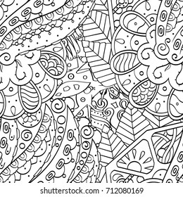 Tracery seamless pattern. Mehndi design. Ethnic monochrome binary doodle texture. Curved doodling black and white background. Vector