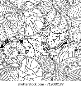 Tracery seamless pattern. Mehndi design. Ethnic monochrome binary doodle texture. Curved doodling black and white background. Vector