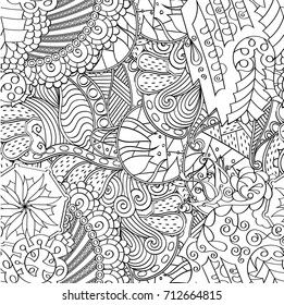 Tracery seamless pattern. Mehndi design. Ethnic monochrome binary doodle texture. Curved doodling black and white background. Vector